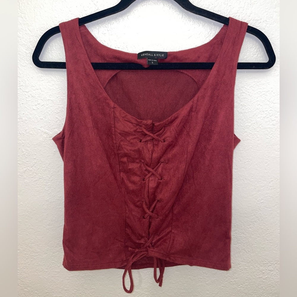 Kendall & Kylie Women's Burgundy Lace-Up Top